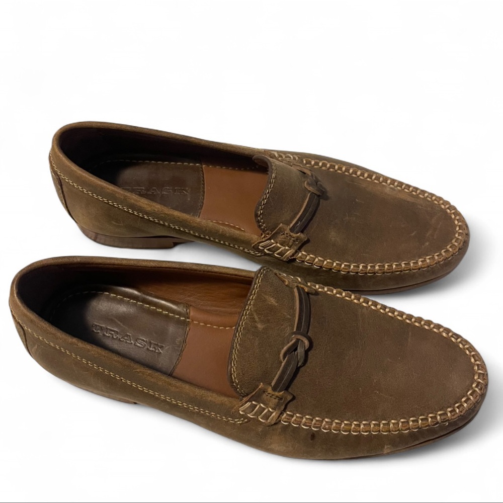 H.S. Trask Men's Sawyer Brown Loafers w/Knot Brown Rawhide Leather HandStitched